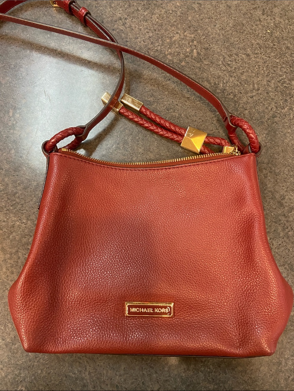 Michael Kors Red Pebbled Leather Shoulder Bag with Gold Hardware